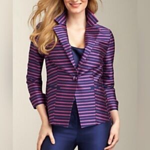 New Talbots Grace Fit Silk Blend Blue/Fuchsia Stripe Blazer Jacket Sz 6 NWT $229